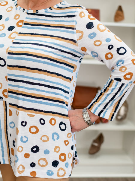 Dot Stripe Multipanel 3/4 Sleeve Top by Multiples
