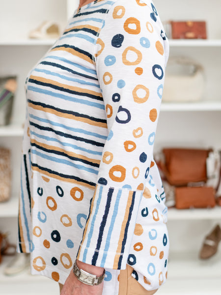 Dot Stripe Multipanel 3/4 Sleeve Top by Multiples