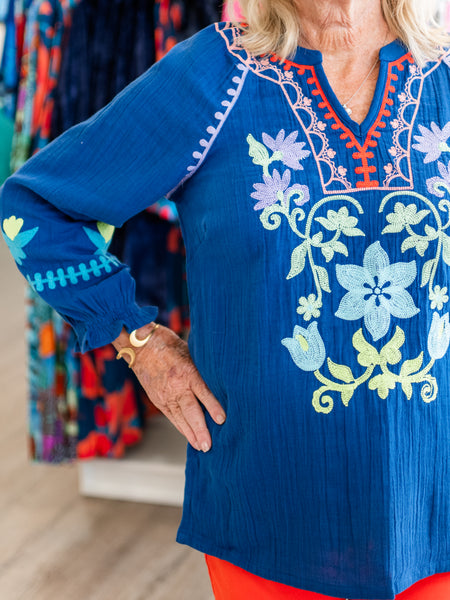 Embroidered Raglan Sleeve Top by Tru Luxe