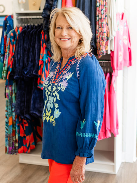Embroidered Raglan Sleeve Top by Tru Luxe