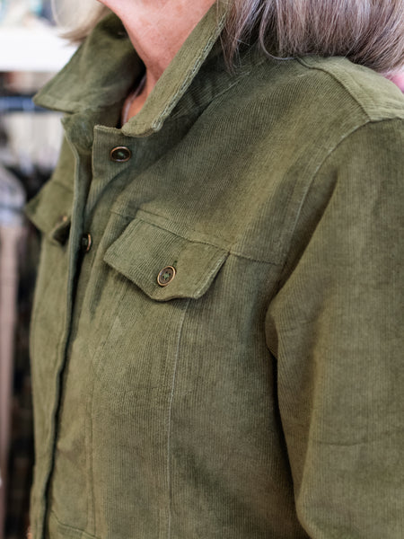 Corduroy Button Dress Olive by Orientique