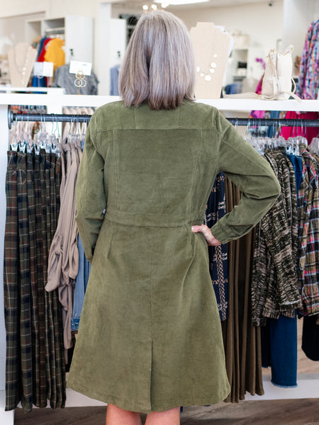 Corduroy Button Dress Olive by Orientique