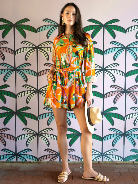 Tropical Shirt Style Romper by Ivy Jane