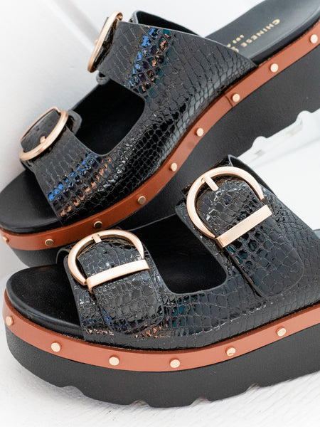 Surfs Up Sandal Croco Black by Chinese Laundry