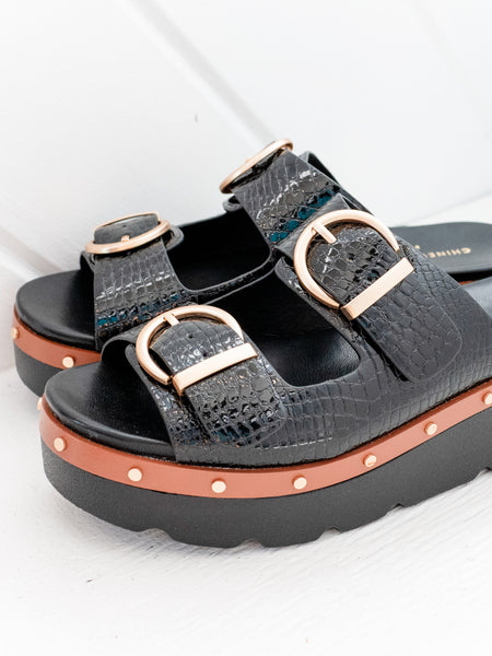 Surfs Up Sandal Croco Black by Chinese Laundry