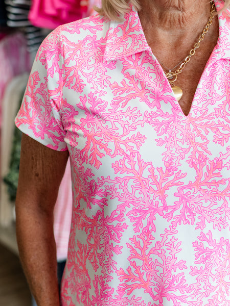 Short Sleeve Collared Top Coral Pink by Lulu B