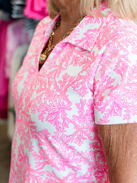 Short Sleeve Collared Top Coral Pink by Lulu B