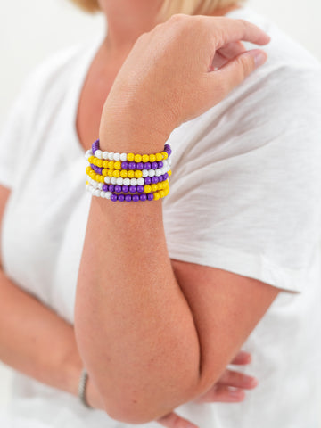 Purple and Yellow Beaded Gameday Bracelets by Coastal Couture