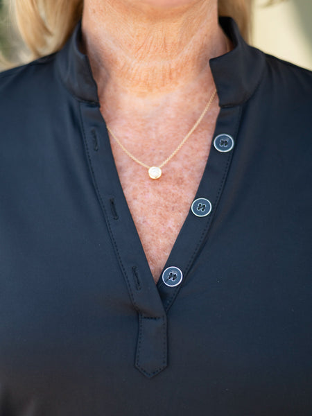 Button V-Neck Tunic Black by Lulu B