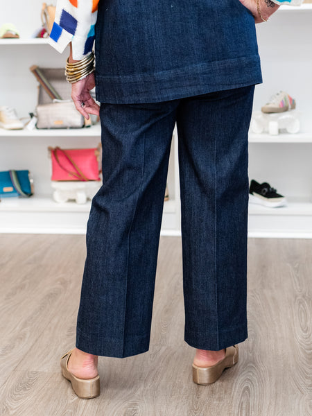 Cropped Wide Leg Denim Trouser by A' La Carte