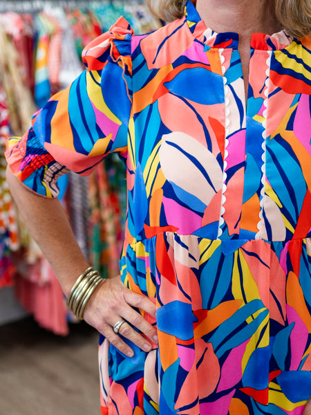 Ruffled Notch Neck Maxi Dress Royal/Peach by Coastal Couture