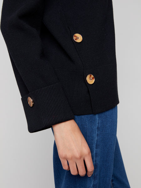 Wide Cuff V-Neck w/ Side Buttons Black by Charlie B