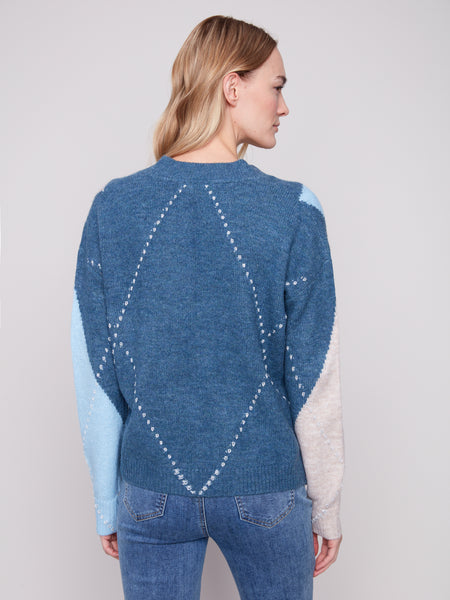 V-Neck Argyle Jacquard Sweater by Charlie B