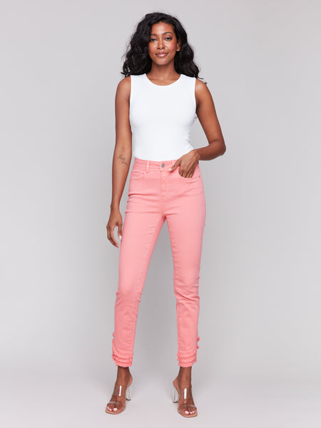 Frayed Hem Twill Pants Watermelon by Charlie B