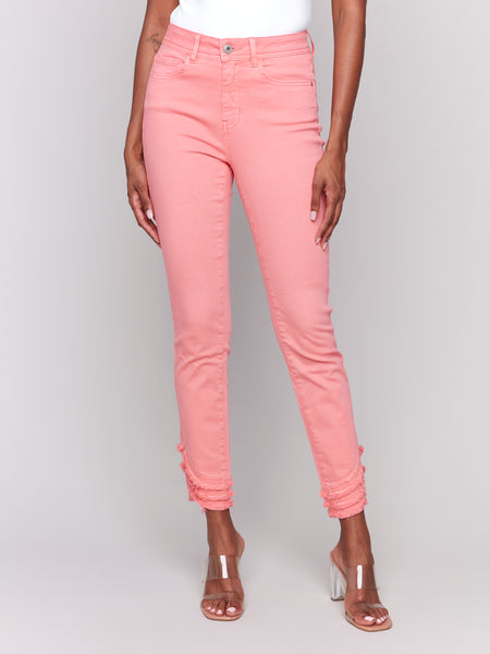 Frayed Hem Twill Pants Watermelon by Charlie B