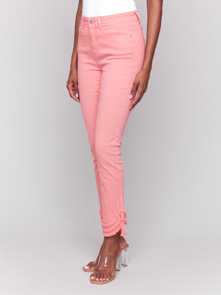 Frayed Hem Twill Pants Watermelon by Charlie B