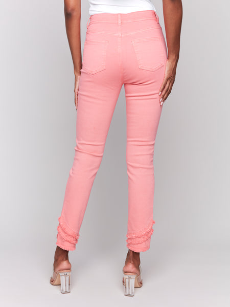 Frayed Hem Twill Pants Watermelon by Charlie B