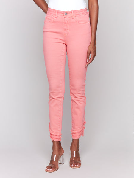 Frayed Hem Twill Pants Watermelon by Charlie B