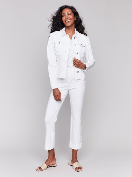 Twill Jean Jacket w/ Frayed Edges White by Charlie B