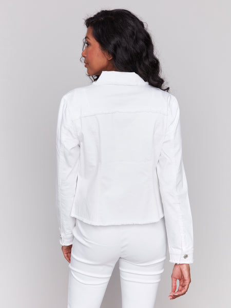 Twill Jean Jacket w/ Frayed Edges White by Charlie B