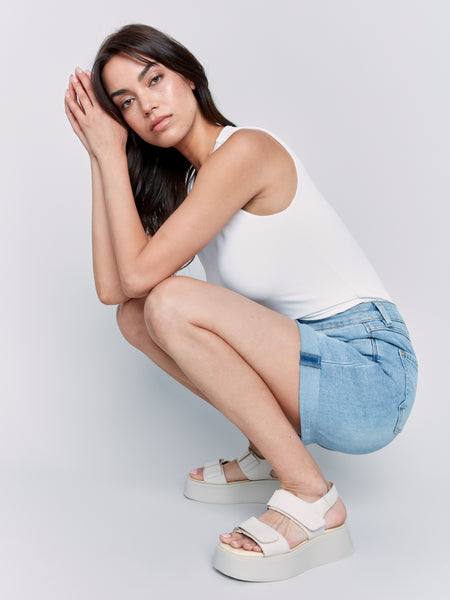 Rolled Cuff Denim Shorts Lt Blue by Charlie B