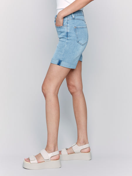 Rolled Cuff Denim Shorts Lt Blue by Charlie B