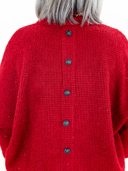 Cowl Neck Drop Shoulder Sweater Red