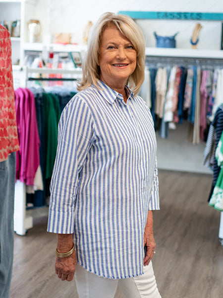 3/4 Sleeve Stripe Tunic Top by Boho Chic