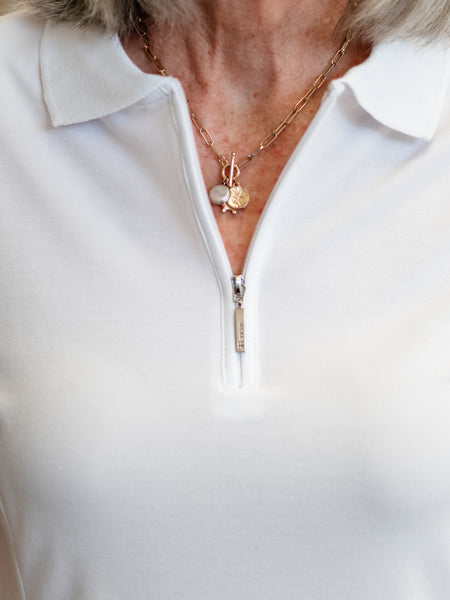 Short Sleeve Knit Polo Top White by Renuar