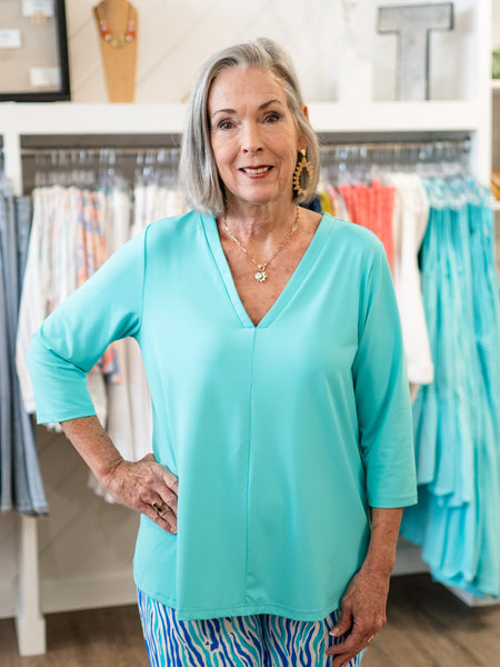 3/4 Sleeve V-Neck Aqua by Lulu B