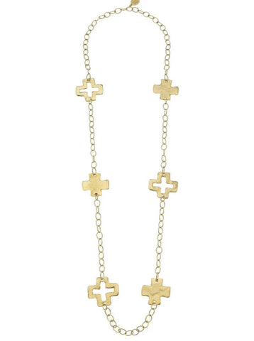 Long Cross Chain Necklace in Gold by Susan Shaw