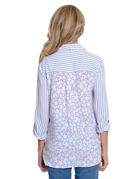 Printed Crinkle Woven Shirt Rich Navy by Multiples