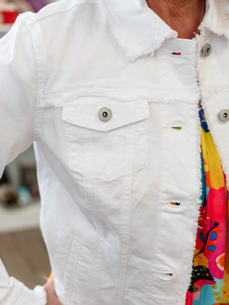 Twill Jean Jacket w/ Frayed Edges White by Charlie B