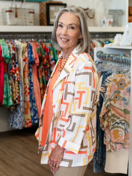 Printed Crinkle One-Button Jacket by Multiples
