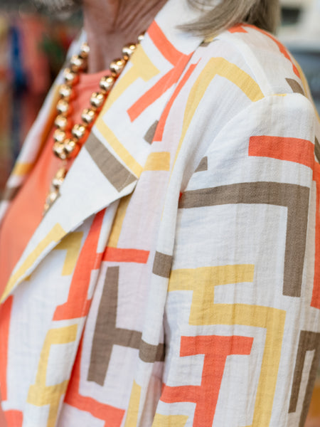 Printed Crinkle One-Button Jacket by Multiples