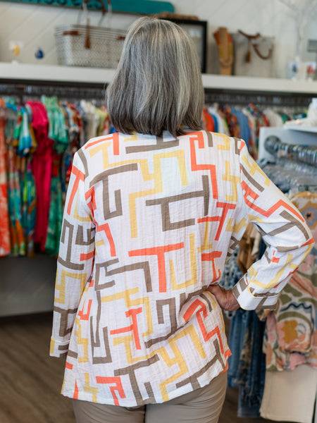 Printed Crinkle One-Button Jacket by Multiples