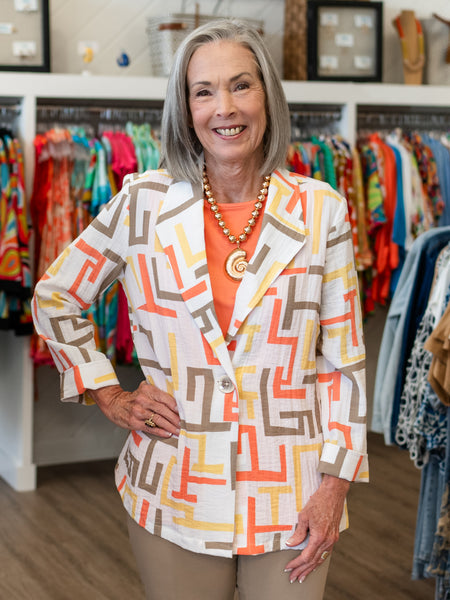 Printed Crinkle One-Button Jacket by Multiples