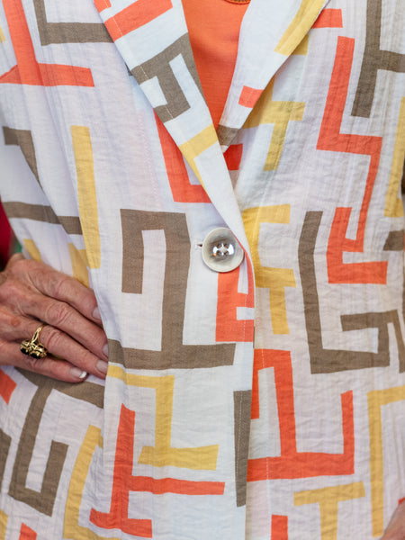 Printed Crinkle One-Button Jacket by Multiples