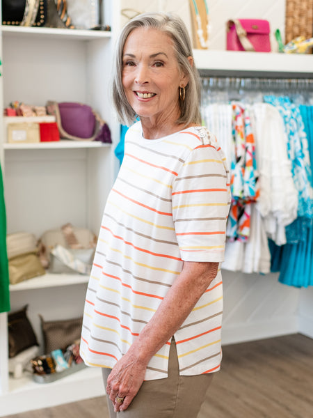 Striped Jersey Knit Bateau Neck Top by Multiples
