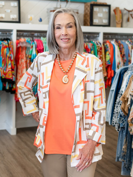 Printed Crinkle One-Button Jacket by Multiples