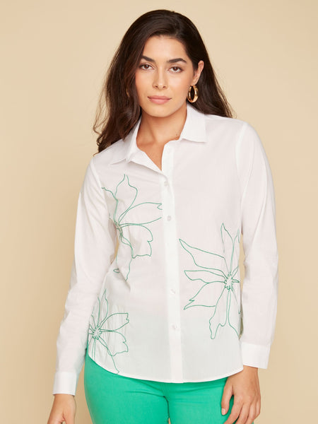 Floral Embroidered Button Down Jade by Renuar