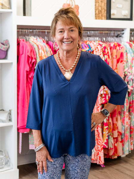 3/4 Sleeve V-Neck Navy by Lulu B