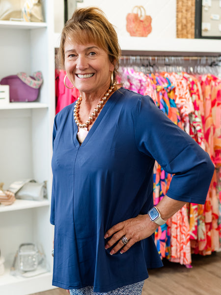 3/4 Sleeve V-Neck Navy by Lulu B