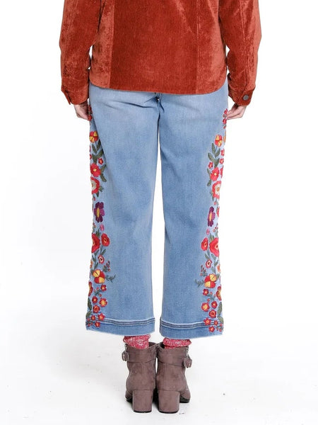 Embroidered Wide Leg Crop Jean by Tru Luxe