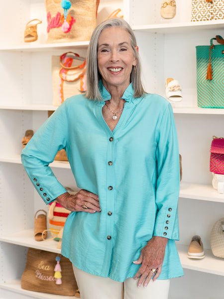 Solid Crinkle Woven Shirt Seafoam by Multiples