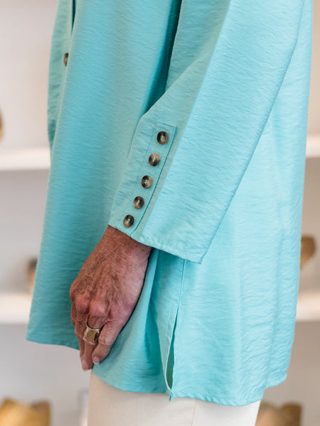 Solid Crinkle Woven Shirt Seafoam by Multiples