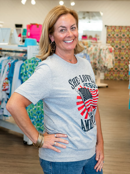 She Loves Jesus & America by Coastal Couture