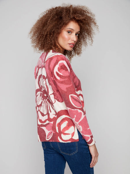 Plushy Printed V-Neck Sweater Vibrant by Charlie B