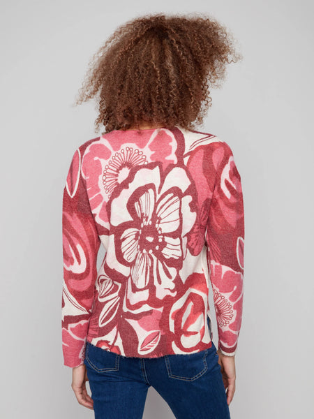 Plushy Printed V-Neck Sweater Vibrant by Charlie B