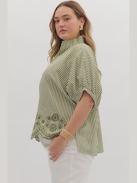Striped Short Sleeve Top Olive by Entro